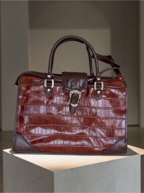 NWT Coldwater Creek Genuine Leather Croc Embossed Briefcase Laptop Bag